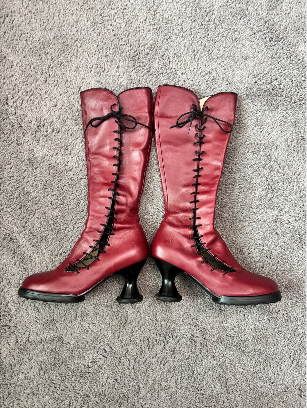 RARE Vintage John Fluevog Mini Sugar Red Leather Knee High Boots - Size 9.5